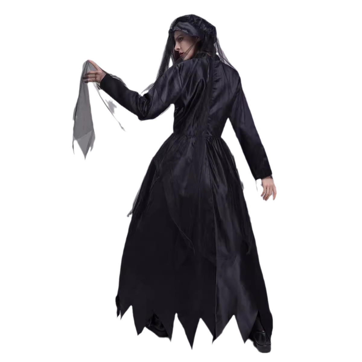 Women Halloween Ghost Bride Cosplay Costume Scary Witch Vampire Black Dress